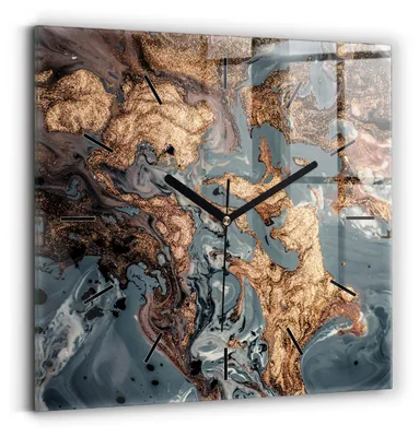 Obrázok produktu pre Wallfluent Hodiny - Sklenené Nástenné Hodiny - Tichý Quartz Strojček - Nástenná Dekorácia Spálňa Kuchyň - Čierna Ruky - 30x30 cm - Marmorgold Abstrakt
