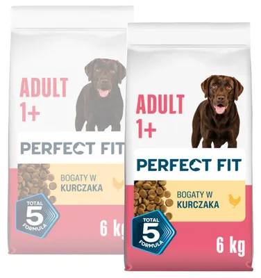 Zdjęcie produktu dla Perfect Fit Adult 1+ 2x6kg Sucha Karma Dla Dorosłych Psów Ras Średnich i Dużych Bogata w Kurczaka