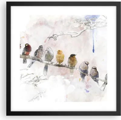 Produktbild von Gerahmtes Poster - Schwarzer Rahmen - Vögel Kanarienvogel Zweig - 40x40 cm - Wand Bild - Wanddeko - Wandbilder - Wandposter - Bilderrahmen - Bilder - Kunstdruck - Wandbild - P2BAC40x40-4175