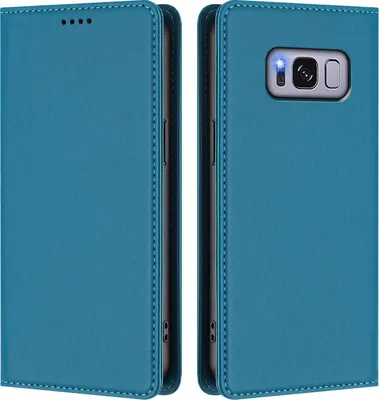 Produktbild von Handyhülle für Samsung Galaxy S8 Plus, Kunstleder Klapphülle Stoßfeste Magnetische Hülle mit Ständer Blau