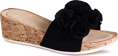 Produktbild von topschuhe24 3016 Damen Keilabsatz Pantoletten Plateau Sandalen Blumen, Farbe:Schwarz, Größe:38 EU