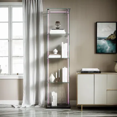 Obrázok produktu pre INONEFT Sklenené vitríny s LED osvetlením, moderná štvorposchodová vitrína do obývačky, spálne alebo kancelárie, čierna, 163×39,8×35 cm