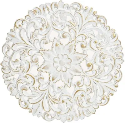 Produktbild von Wandbild Holzbild Ornament weiß gold Landhaus Mandala shabby Rund 39 cm