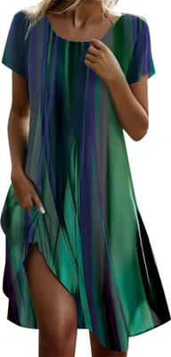 Produktbild von ASKSA Damen Sommerkleid Laessig Sommer Boho Kleid Elegant Blumendruck Maxikleid Kurzarm A-Linie Strandkleid (Dunkelgruen,L)
