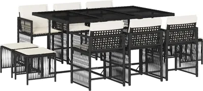 Produktbild von vidaXL 11-tlg. Garten-Essgruppe mit Kissen Schwarz Poly Rattan