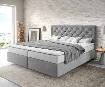Produktbild von DELIFE Boxspringbett Dream-Great 180x200 cm Mikrofaser Grau mit Matratze und Topper