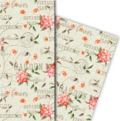 Produktbild von Botanisches Shabby Chic Geschenkpapier mit Blumen, beige - G8143, 32 x 48cm