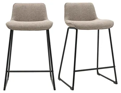 Produktbild von Miliboo - Barhocker aus taupefarbenem Stoff und schwarzem Metall H65 cm (2er Set) BOOST