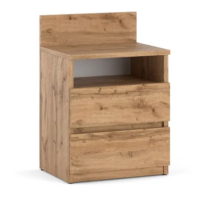 A wooden nightstand with two drawers and an open shelf.