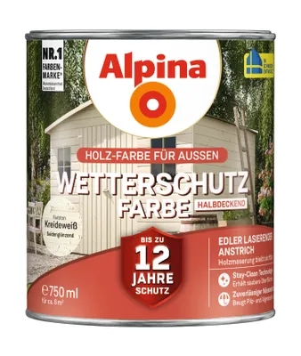 Produktbild von Alpina Wetterschutzfarbe halbdeckend 0,75 L kreideweiß