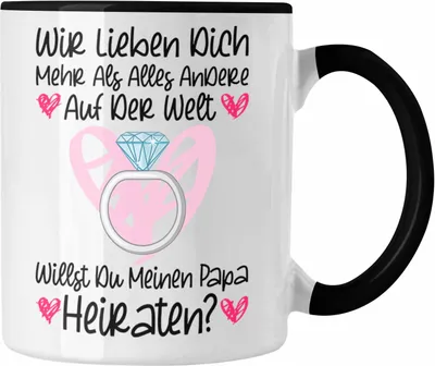 Produktbild von Trendation - Heiratsantrag Ideen Überraschung Mann Frau Heiratsantragsgeschenk Gechenke Tasse Verlobung Heiraten Kinder Lustig (Schwarz)