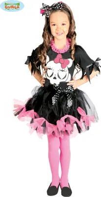 Produktbild von Süßes Totenkopf-Kostüm für Mädchen Halloween-Kostüm schwarz-rosa