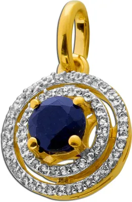 Produktbild von Saphir Halo Anhänger Silber vergoldet nat Saphir 0.7ct weisse Natur Topase