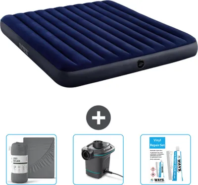 Produktbild von Intex Luftbett – 2 Personen – 183 x 203 x 25 cm – Blau – im Lieferumfang enthalten Spannbettuch - Pumpe en Reperaturset
