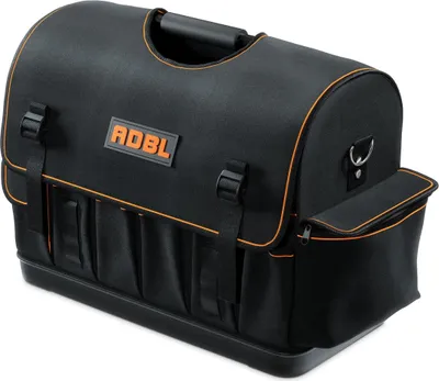 A black detailing bag with orange trim and an orange logo.