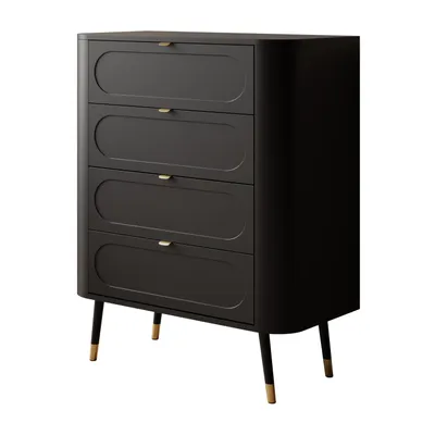 Produktbild von Schlafzimmerkommode SHADOW 4S mit Schubladen, schräge Füße in Schwarz und Gold