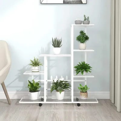 Produktbild von Blumenständer auf Rollen 94,5x25x92,5 cm Weiß Metall , Blumenständer Design 2024