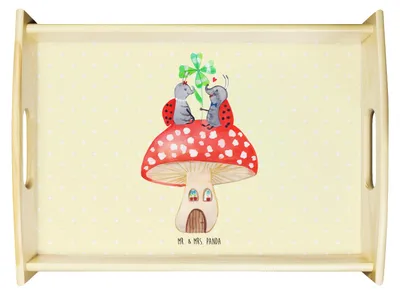 Produktbild von Mr. & Mrs. Panda Tablett Marienkäfer Fliegenpilz - Gelb Pastell - Geschenk, Dekotablett, Haus, Servier, Fleigenpilzhaus, Lustige Sprüche, Zuhause, Küchentablett, Sofa