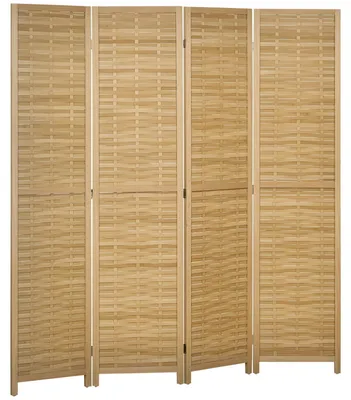 Productafbeelding van 4-delige kamerscherm, 160 x 170 cm, opvouwbaar bamboe privacyscherm voor woonkamer en slaapkamer, naturel