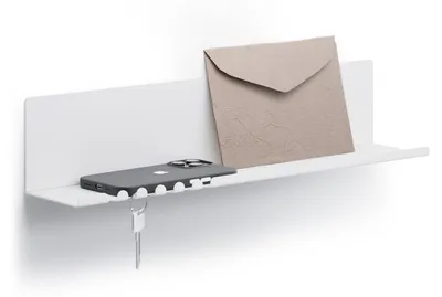 Wandregal 44x9x9 cm, Organizer mit 5 Haken, Weiß