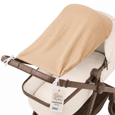 Zdjęcie produktu dla Żagiel przeciwsłoneczny do wózka 70x45 cm osłona UV składany muślin beżowy