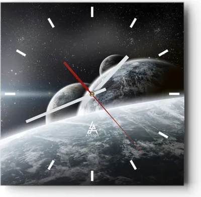 Produktbild von Wanduhr - Quadrat - Glasuhr - Planeten Kosmos Sterne - 40x40cm - Schleichendes Uhrwerk - Lautlos - zum Aufhängen bereit - Dekoration Modern - Wanddekoration aus Glas - C3AC40x40-2327