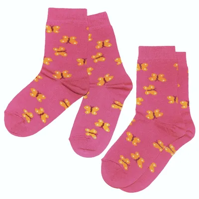 Produktbild von Kinder Socken 2-er Pack aus Baumwolle Kleine Schmetterlinge Pink Größe 17-18