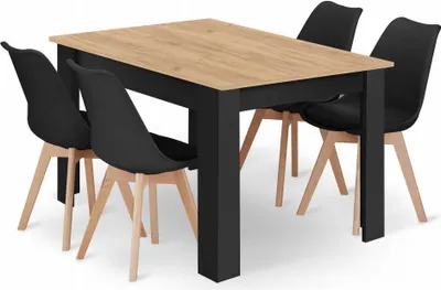 Obrázok produktu pre NP 120x80 Artisan stôl čierne nohy + 4 stoličky MARK čierne prírodné nohy