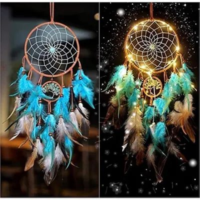 Produktbild von LED-Süßer Traumfänger, indische Wanddekoration, Traumfänger, Schlafzimmer-Ornamente, Kunsthandwerk, Hochzeitsgeschenk, für Kinder/Mädchen/Freunde, Blaugrün