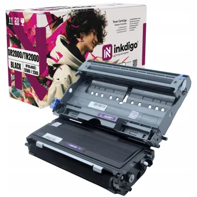 Produktbild von Inkdigo Trommel + Toner DR2000 TN2000 für Brother DCP-7010, DCP-7010L, DCP-7020, DCP-7025 – Schwarz,