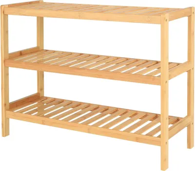 Produktbild von dibea Schuhregal Bambus, robust & nachhaltig, platzsparend & pflegeleicht für Flur & Bad, 3 Ablageflächen, 70x26x55 cm, natur