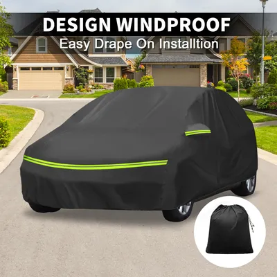 Image de Housse Voiture Pour Citroen Ds3 09-15 210D-Pu Housse Voiture ExtšŠrieure Complššte Toutes Saisons Coupe-Vent Protection Contre Soleil, Pluie Neige Fermeture šŠclair Conducteur Noir