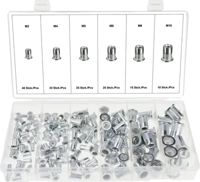 Produktbild von Nietmuttern-Sortiment Satz / Aluminium Gewinde Einsätze M3-M10 150-tlg.