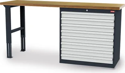 Produktbild von STIER Werkbank BxTxH 2000x600x1060 mm mit 1 Schrankgehäuse der Breite 900 mm RAL 7016 / RAL 7035