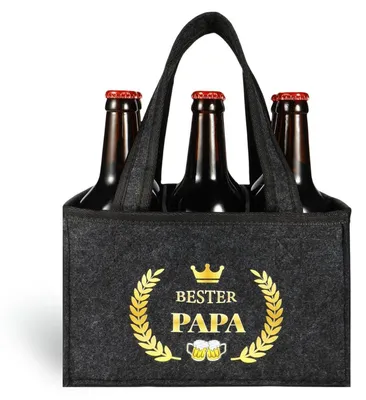 Produktbild von Flaschenträger 6 Flaschen Filz "Bester Papa" 24x15x15cm