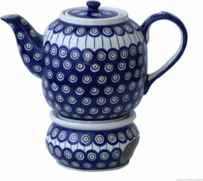 Produktbild von Original Bunzlauer Keramik 1,5 Liter Teekanne Ø27,2 cm mit Stövchen Design 8