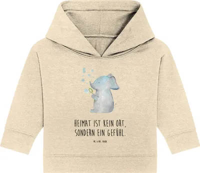 Produktbild von Mr. & Mrs. Panda Organic Baby Hoodie Elefant Seifenblasen 12. - 18. Monat - Natural Raw - Geschenk, Liebesspruch, Heimat, Kapuzenshirt, Liebe, Elefanten, Lustige Sprüche