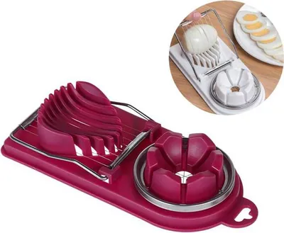 Immagine prodotto di Affettatrice multifunzionale per uova in acciaio inossidabile, affettatrice fantasia, utensile per tagliare le uova, gadget da cucina "due in uno", rosso