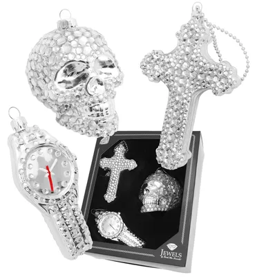 Produktbild von Krebs Glas Lauscha Glasornamente Set Sub Culture Xmas - Silber mit Strasssteinen - 8-13cm - Jewels by Krebs Glas Lauscha - 21303