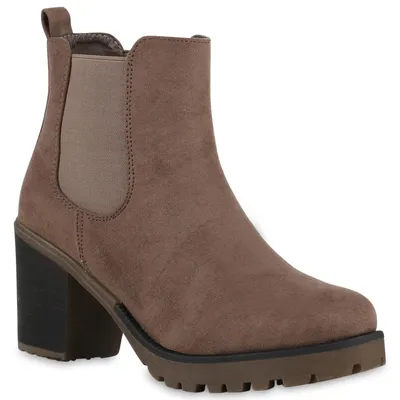 Produktbild von VAN HILL Damen Stiefeletten Chelsea Boots Blockabsatz 902287, Farbe: Schlamm, Größe: 41