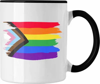 Produktbild von Trendation - Regenbogen Tasse Geschenk LGBT Schwule Lesben Transgender Grafik Pride Flagge (Schwarz)