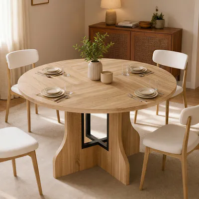Produktbild von Mondeer Rundtisch 120 cm, Esszimmertisch Küchentisch, Eiche für 4–6 Personen