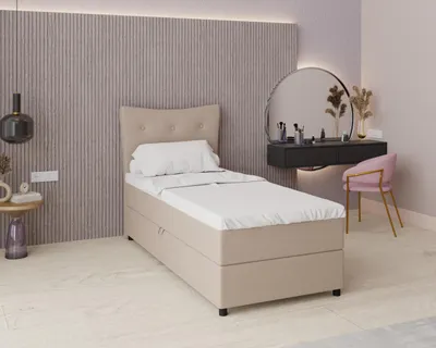 Produktbild von Boxspringbett, 90cm x 200cm, Grau, mit Bettkasten, Matratze und Topper, Einzelbett, NEVADA, Panda Möbel
