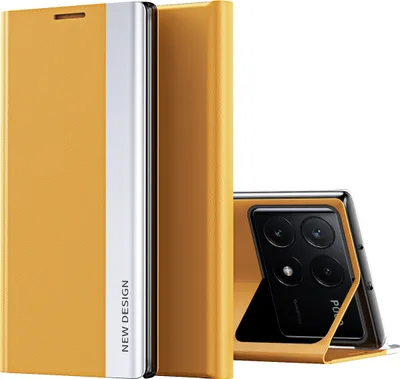 Immagine prodotto di Custodia per Xiaomi Poco X6 Pro /Redmi K70E Custodia protettiva in Finto cuoio Flip Cover con funzione Stand Giallo
