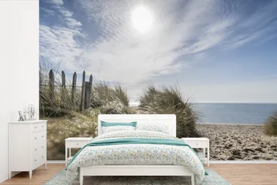 Produktbild von MuchoWow® Fototapete für Wohnzimmer oder Schlafzimmer Wandtapete Vinyl Motivtapete Sonne - Wolken - Strand - 450x300 cm - Gemusterte