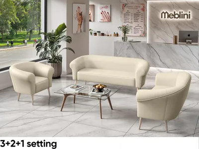 Produktbild von MEBLINI Mini Sofa Set 3-2-1 für Wohnzimmer - Mini Lounge für sechs Personen - Küchensofa - Sofa Klein - Sitzgarnitur - Polstergarnitur - Sofagarnituren - EMILIA - 3+2+1 - Creme Kunstleder