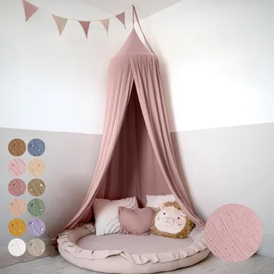 Image de Rideau de lit pour enfant, 100% coton voile, 12 couleurs, décoration pour berceau