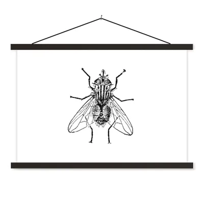 Produktbild von MuchoWow® Textilposter Fliege - Tiere - Vintage - Schwarz und weiß 120x80 cm mit schwarzem Rahmen - Wanddeko