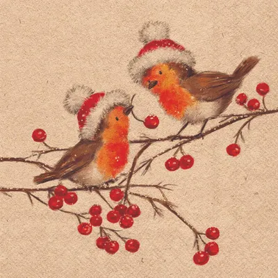 Productafbeelding van Ambiente servetten, 33 x 33 cm – Kerstmotief: roodborstjes