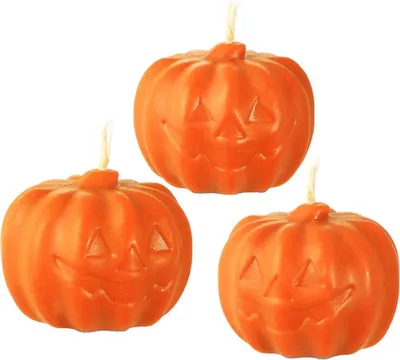 Produktbild von 3x Halloween Bienenwachs Kürbis Kerze 4,5x6,5cm orange Herbstdeko Party 36433